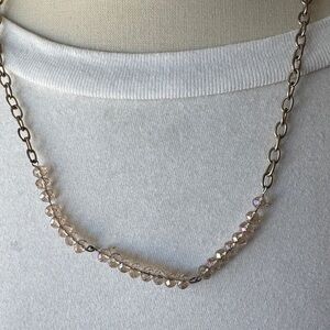 Faceted Champagne Crystal Bead Necklace with Silver-Tone Chain